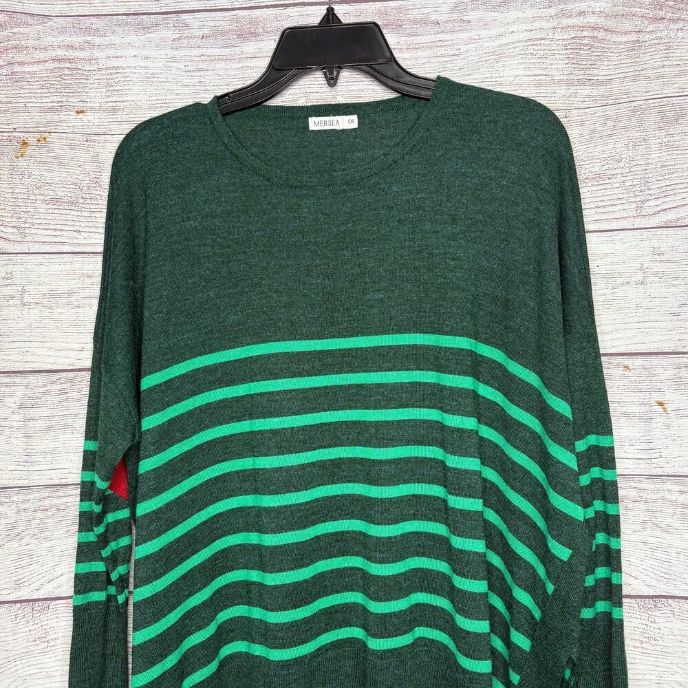 Mersea The Amour Alpine Clover Striped Heart Patch Pullover Sweater One Size - Picture 11 of 13